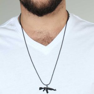 Krom Kaplama Siyah Renk Metal Tüfek Kafası Tasarım Erkek Kolye - Görsel 2