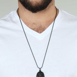 Krom Kaplama Siyah Renk Metal Firevun Tasarım Erkek Kolye - Görsel 2