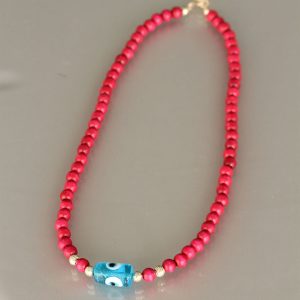 Pembe Renk Tahta Boncuklu Kadın Kolye - Görsel 2