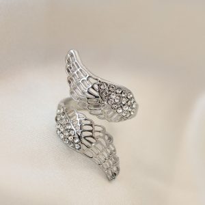 Ayarlamalı Silver Renk Metal Zirkon Taşlı Kanat Yüzük - Görsel 1