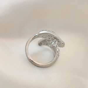 Ayarlamalı Silver Renk Metal Zirkon Taşlı Kanat Yüzük - Görsel 2