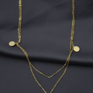 Çelik Gold Renk Desenli Oval Model Çift Zincir Tasarımlı Kadın Kolye - Görsel 2