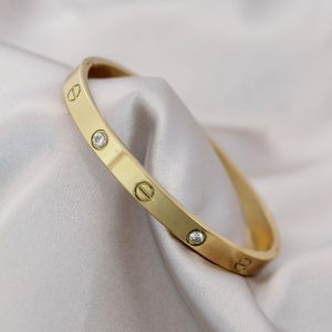 316L Çelik Gold Renk Zirkon Taşlı Bileklik - Görsel 1