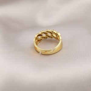 Gold Renk Metal Zincir Model Taşlı Kadın Yüzük - Görsel 2
