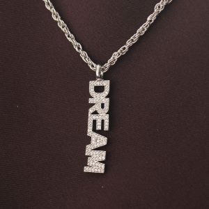 Gümüş Renk Zirkon Taşlı Rüya Yazılı Kolye - Görsel 1