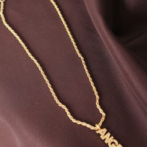 Altın Renk Zirkon Taşlı Melek Yazılı Kolye - Görsel 2