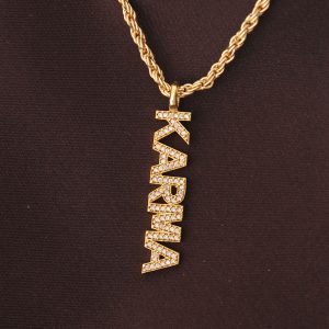 Altın Renk Zirkon Taşlı Karma Yazılı Kolye - Görsel 1