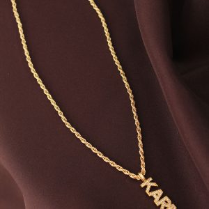 Altın Renk Zirkon Taşlı Karma Yazılı Kolye - Görsel 2