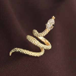 Ayarlanabilir Gold Renk Zirkon Taşlı Yılan Yüzük - Görsel 1