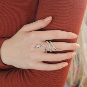 Ayarlanabilir Silver Renk Zirkon Taşlı Yılan Yüzük - Görsel 2