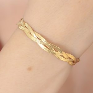 Gold Renk Sarmal Çelik İtalyan Zincir Kadın Bileklik - Görsel 1
