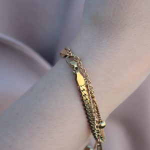 316L Kararmaz Çelik Gold Renk 3'lü Kalp Kadın Bileklik - Görsel 2