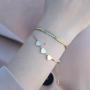 316L Kararmaz Çelik Gold Renk 3'lü Kalp Kadın Bileklik - Görsel 1