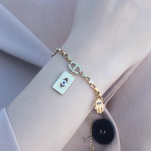 316L Kararmaz Çelik Gold Renk Göz ve Fatma Ana Eli Kadın Bileklik - Görsel 1