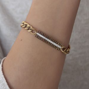 Çelik Gold Renk Zincir Model Zirkon Taşlı Kadın Bileklik - Görsel 1