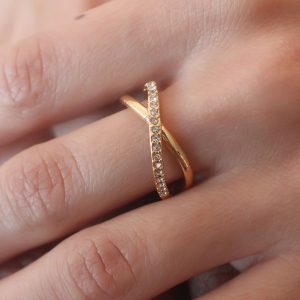 Gold Renk Zirkon Taşlı Kadın Yüzük - Görsel 1