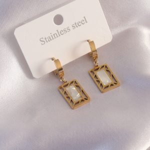 Çelik Gold Renk Kare Kadın Küpe - Görsel 1