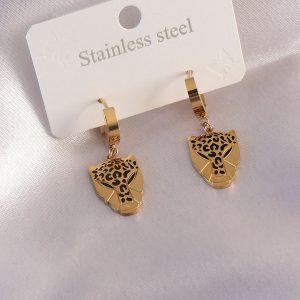 Çelik Gold Renk Leopar Figür Kadın Küpe - Görsel 1