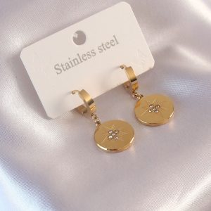Çelik Gold Renk Kutup Yıldızı İşleme Zirkon Taşlı Kadın Küpe - Görsel 1