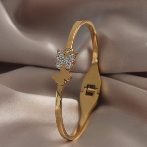 316L Çelik Gold Renk Kelebek Model Zirkon Taşlı Kadın Kelepçe - Görsel 1