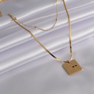 316L Çelik Gold Renk İtalyan Zincir 'You & Me' İşleme Kadın Kolye - Görsel 2