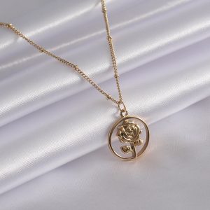 316L Çelik Gold Renk Gül Figür Kadın Kolye - Görsel 2