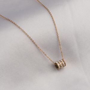 316L Çelik Gold Renk Zirkon Taşlı Kadın Kolye - Görsel 1