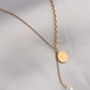 316L Çelik Gold Renk İşleme Sallantı Model Kadın Kolye - Görsel 1