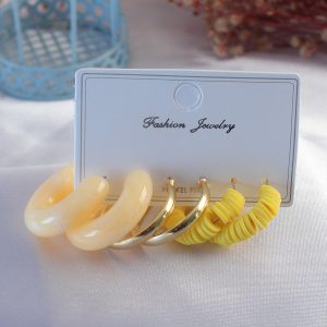 Sarı Renk Boncuk Halka Model Kadın Küpe Seti - Görsel 1