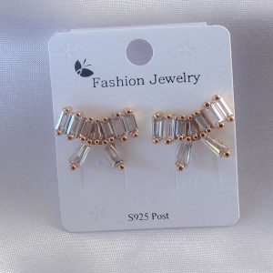 Gold Renk Kurdele Model Zirkon Taşlı Kadın Küpe - Görsel 1