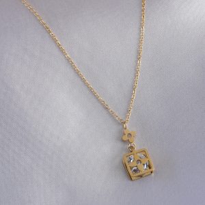 316L Çelik Gold Renk Çiçek Figür Zirkon Taş Detay Kadın Kolye - Görsel 2