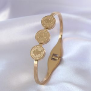316L Çelik Gold Renk Elizabeth İşleme Kadın Kelepçe - Görsel 1