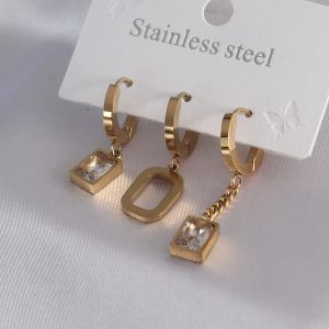 316L Çelik Gold Renk Kare Model Zirkon Taş Detay Kadın Küpe Kombini - Görsel 1