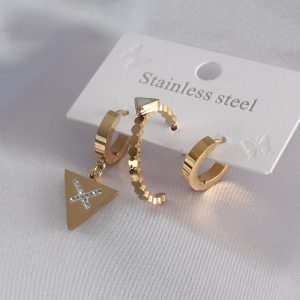 316L Çelik Gold Renk Üçgen Model Zirkon Taşlı Kadın Küpe Kombini - Görsel 1