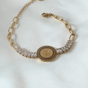 316L Çelik Gold Renk Tam Altın Modelli Zirkon Taşlı Kadın Bileklik - Görsel 1