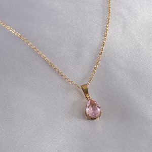 316L Çelik Gold Renk Damla Model Kristal Taşlı Kadın Kolye - Görsel 2