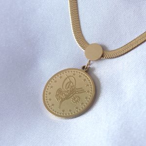 316L Çelik Gold Renk İtalyan Zincir Model Osmanlı Tuğra Model Kadın Kolye - Görsel 1