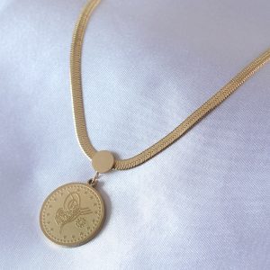 316L Çelik Gold Renk İtalyan Zincir Model Osmanlı Tuğra Model Kadın Kolye - Görsel 2