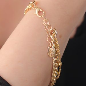 Gold Renk Zincir Model Renkli Taş Detay Kadın Bileklik - Görsel 1
