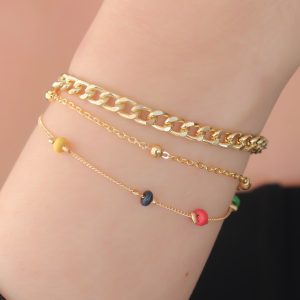 Gold Renk Zincir Model Renkli Taş Detay Kadın Bileklik - Görsel 2