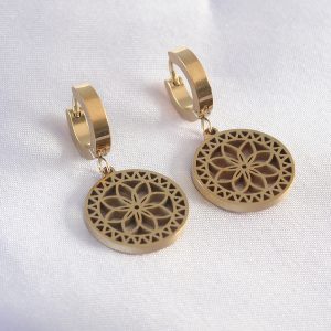 316L Çelik Gold Renk Lotus Kadın Küpe - Görsel 2