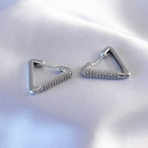 Gümüş Renk Zirkon Taşlı Üçgen Model Kadın Küpe - Görsel 1