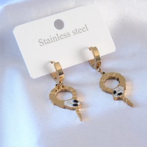 316L Çelik Gold Renk Yılan Model Zirkon Taşlı Kadın Küpe - Görsel 1