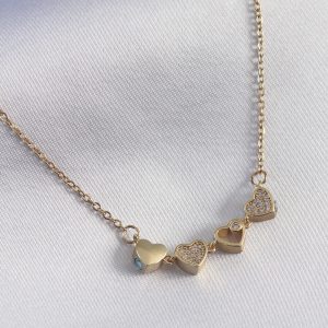 316L Çelik Gold Renk Açılır Yonca Model Zirkon Taşlı Kadın Kolye - Görsel 3
