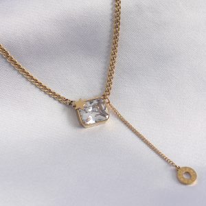 316L Çelik Gold Renk Zincir Model Zirkon Taşlı Yıldız Detay Kadın Kolye - Görsel 1