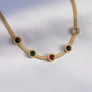 316L Çelik Gold Renk İtalyan Zincir Model Zirkon Taşlı Kadın Kolye - Görsel 1