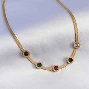316L Çelik Gold Renk İtalyan Zincir Model Zirkon Taşlı Kadın Kolye - Görsel 2