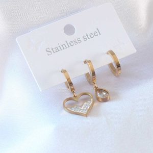 316L Çelik Gold Renk Kalp Model Zirkon Taşlı Kadın Küpe - Görsel 1