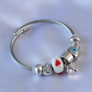 Kalp ve Nazar Boncuk Detaylı Charm Kadın Bileklik - Görsel 1