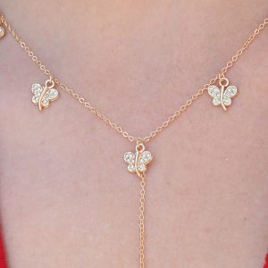 Gold Renk Zirkon Taşlı Kelebek Figür Sallantı Model Kadın Kolye - Görsel 2